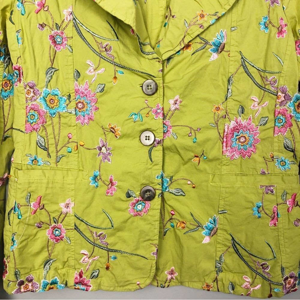 JOHNNY WAS | Embroidered Lime Green Floral Blazer Jacket Women’s Size Small - Picture 5 of 10